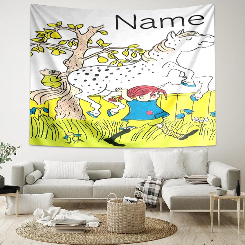 Custom Name Pippi Longstocking Print Tapestry, Backdrop, Easy Setup, Ideal for Bedroom, Office & Living Room, with Aesthetic Wall Hanging Decor.