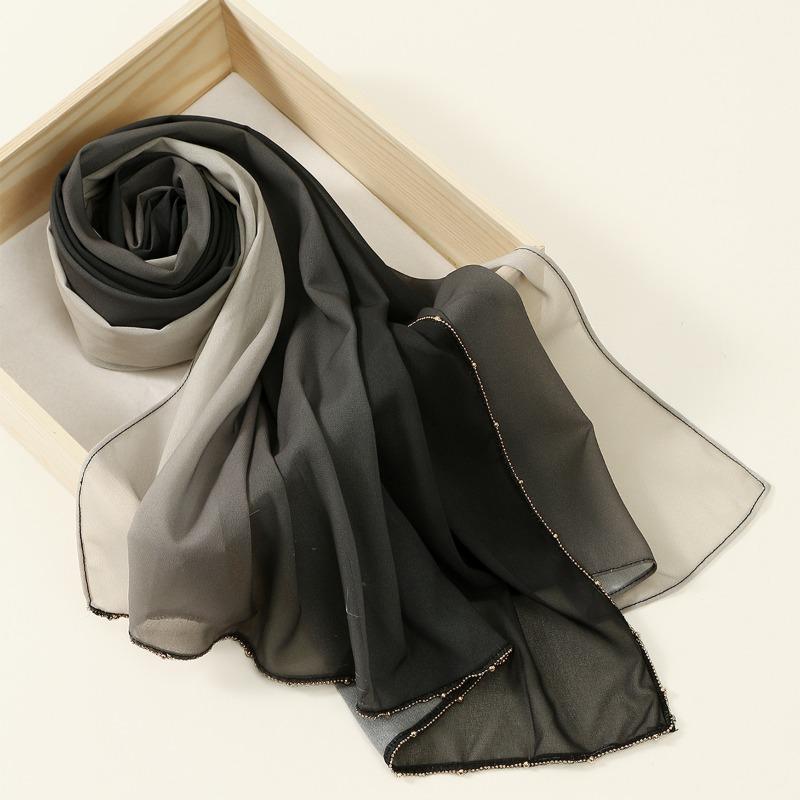 Fashion Unilateral L-shaped Hot-selling Gradual Change Chiffon Breathable Scarf Malaysia Indonesia Popular Chain Long Scarf Headscarf Women