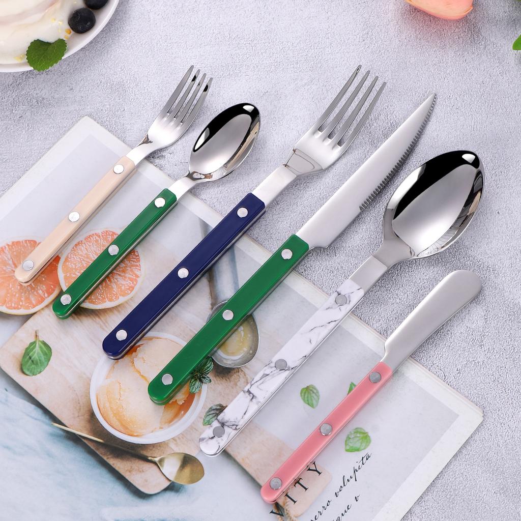 Mode Neues Buntes Griff 304 Besteckset 18/10 Edelstahl Kreativität Geschenk Besteck Messer Gabel Löffel Drop Ship