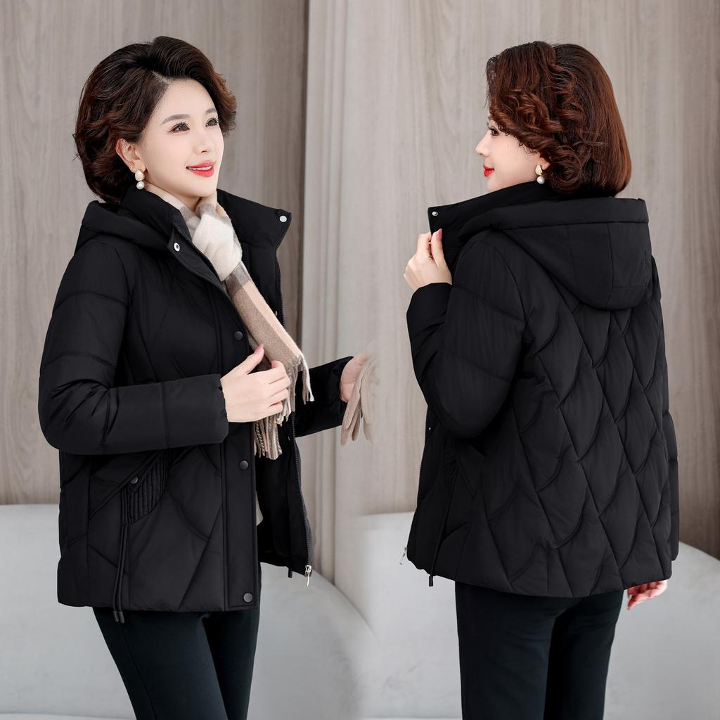 New Winter Mother Dress Fashionable Hooded Loose Cotton Coat Cotton Clothes Versatile Removable Hat Women's Jacket