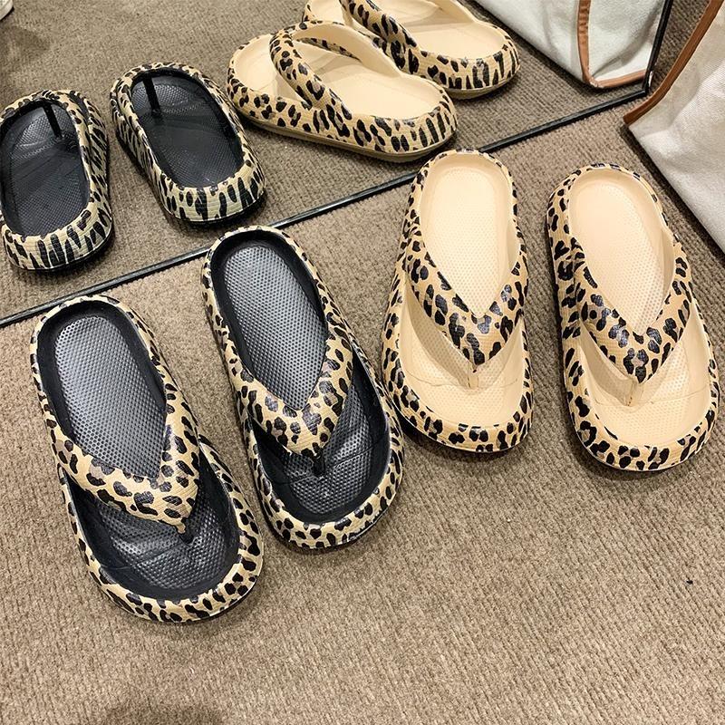 Women Leopard Summer Beach Non Slip Flip Flops Outdoor Soft Sole Slippers