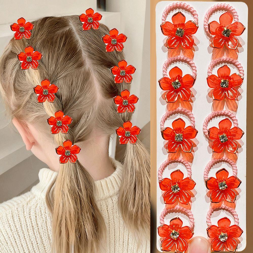 Rhinestone Decor Elastic Hair Bands Durable Cute Design Girls Hair Ties Flower Design Non-Slip Braiding Hair Ropes
