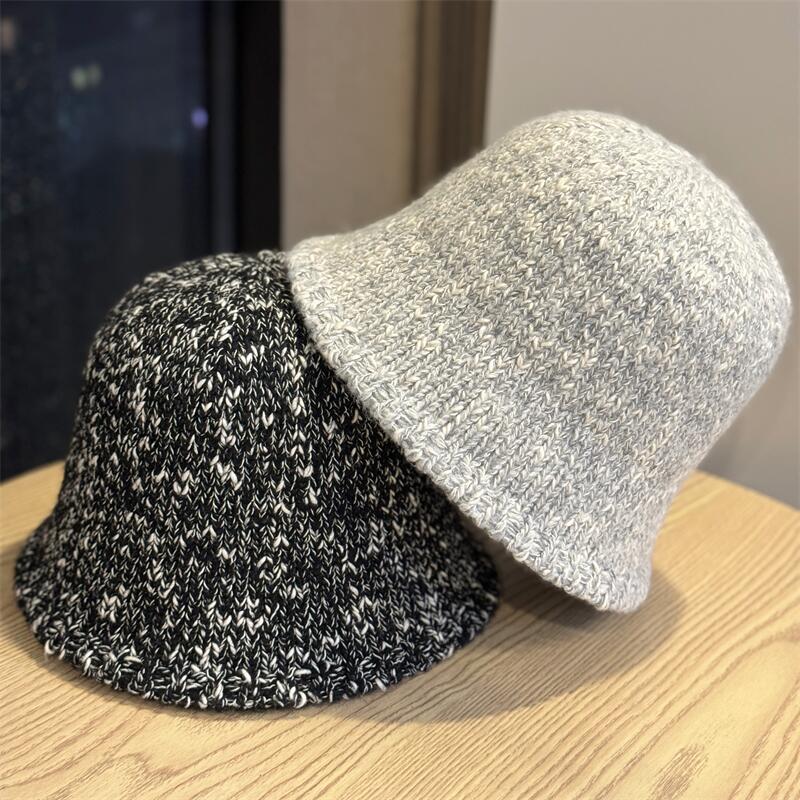 Autumn and Winter Simple Blended Circle Yarn Basin Hat Women's Fashion Warm Bucket Hat Shows Small Face Age-reducing Face Hat Tide