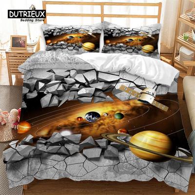 Zestaw poszewek na kołdrę Galaxy Twin King Queen Niebo Gwiaździste Planeta Pościel Mikrofibra Seria 3D Przerwana Przestrzeń Poszewka na kołdrę