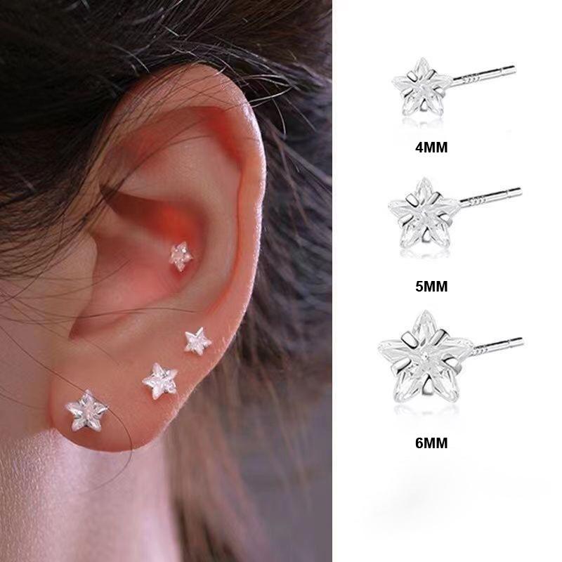 925 Silver Allergy Prevention Piercing Bone 4/5/6mm Zircon Star Mini Stud Earrings For Women Ear Hole Care Accessories