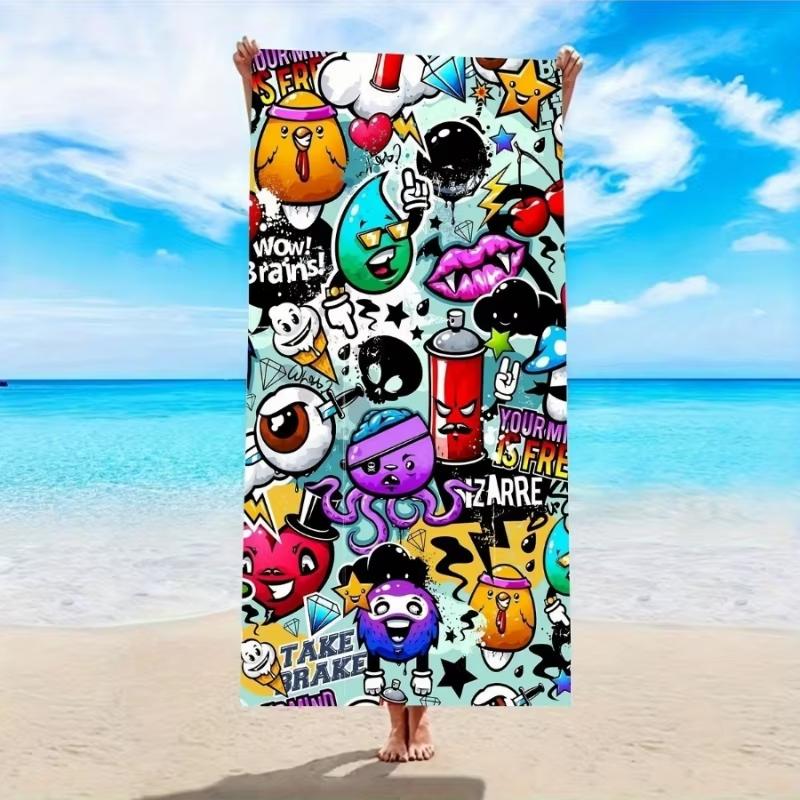 Toalla de Playa de Microfibra con Estampado Pop Art Vibrante Estilo Tropical Patrón Geométrico Forma Rectangular para la Playa