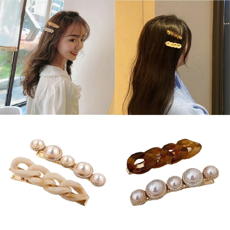 Elegant Chain Barrettes Delicate Pearls Hair Clip for Women Girls Fashionable Hair Ornament Sweet Hairpin