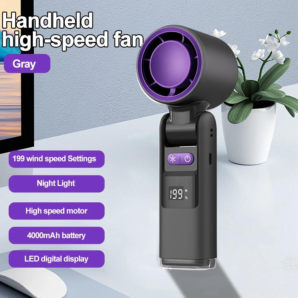 

Mini Handheld Turbo Fan Foldable Design 1-199-Speed Wind 4000mAh Rechargeable Digital Display Protable Pocket Fans for Outdoor серый