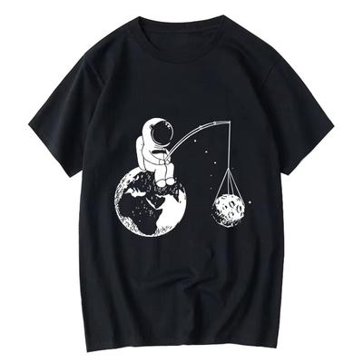 Men's Summer Casual T-shirt High-quality T-shirt 100% Cotton Loose Version Fun Design Men's Astronaut Print Cool T-shirt