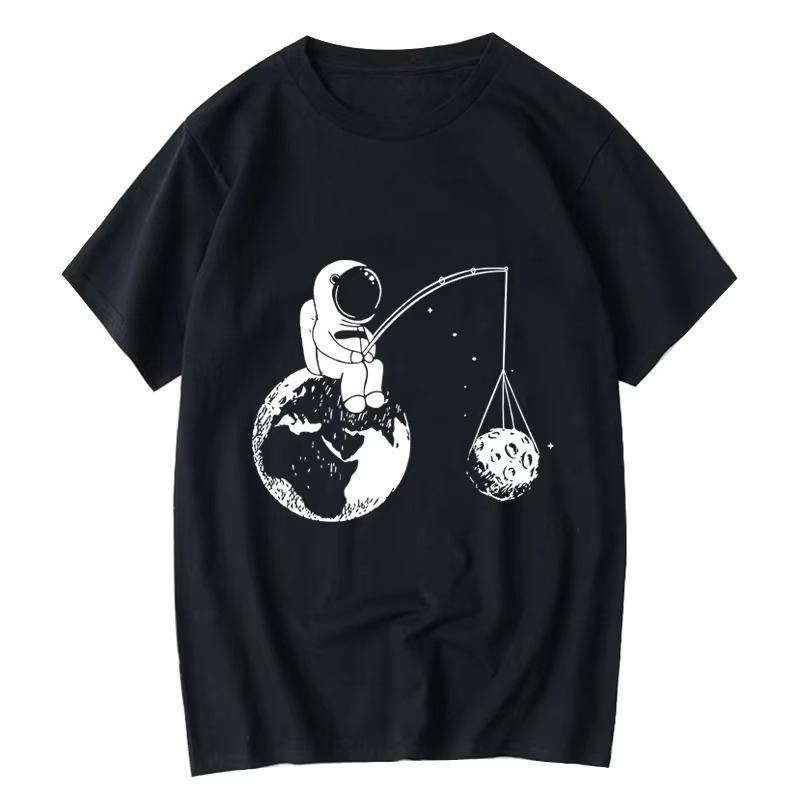 

Men s Summer Casual T-shirt High-quality T-shirt 100% Cotton Loose Version Fun Design Men s Astronaut Print Cool T-shirt 3XL