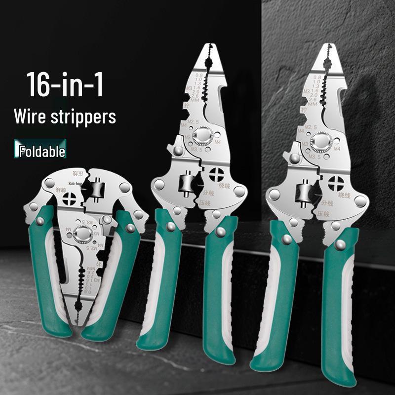 16-in-1 Industrial Multifunctional Electrician Foldable Tool: Wire Stripping & Cutting Pliers