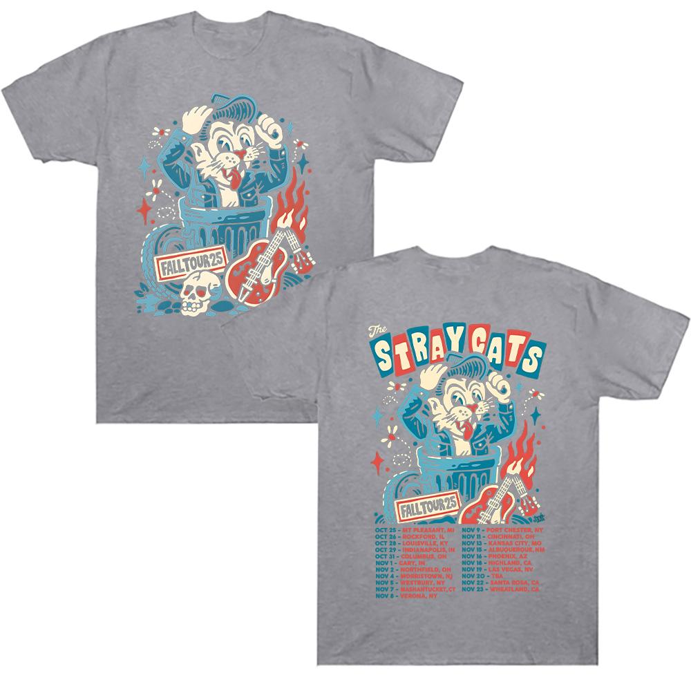 The Stray Cats Podzimní turné 2025 Tričko Rocková kapela Stray Cats Grafická trička Dámská Pánská Vysoce kvalitní bavlněné oblečení Streetwear Top