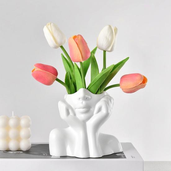 Abstract Face Shape Flower Pot Colorful Decorative Vase Ornament Hand-Painted Design Plant Pot Indoor Home Decor