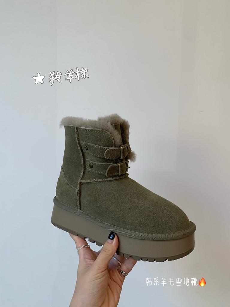 New leather wool metal buckle thick-soled muffin snow cotton boots thickened warm short boots small women's shoes