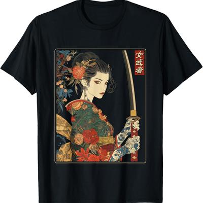T-shirt représentant une femme samouraï gothique armée d'un katana