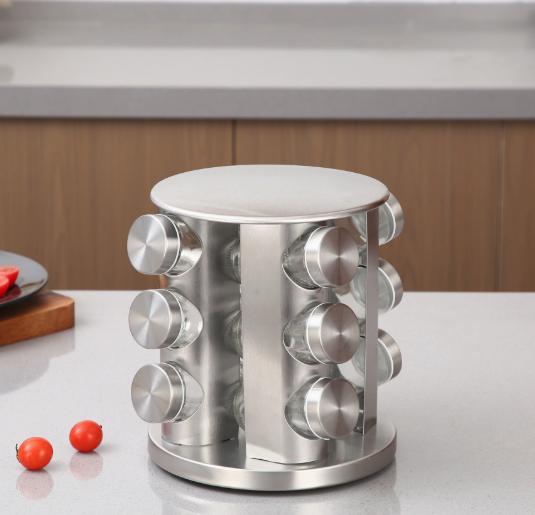 360 Degree Rotating Spice Bottle Round Stainless Steel Seasoning Rack Square Multi layer Seasoning Jar Storage Set