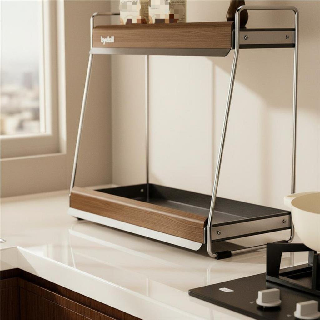 2-Tier Seasoning Rack Sturdy Countertop Storage Shelf Uncovered Design