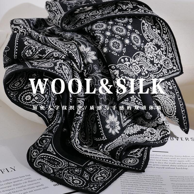 

70% wool 30 % Real Silk Scarf Women Shawls Wraps Foulard high quality Scarves Pashmina Female Hijab Bandana elegant Kerchief Silk wool 65x65cm