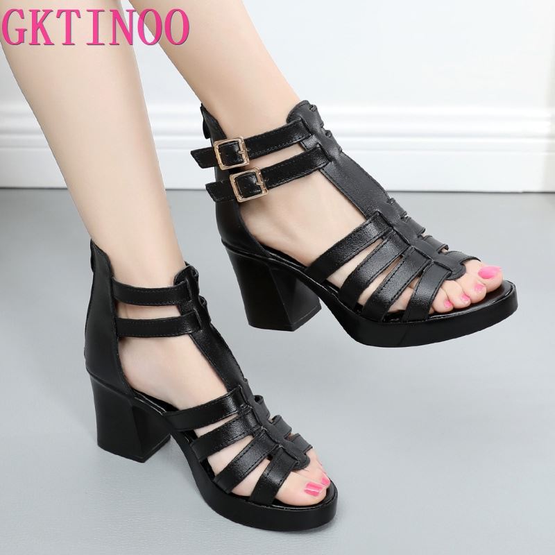 Fashion GKTINOO Women Sandals High Heels Genuine Leather 2025 New Summer Fashion Buckle Female Gladiator Sandals Platform Shoes Woman