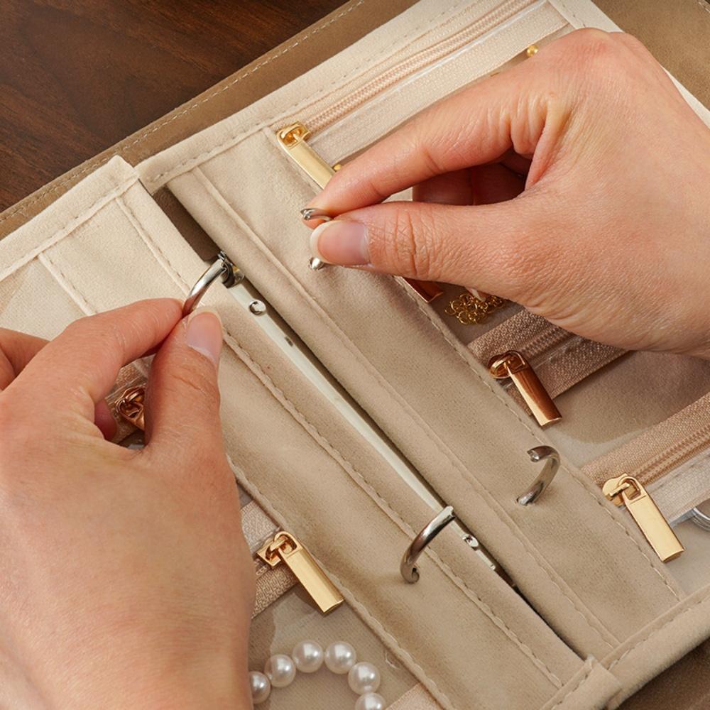 Organisateur de bijoux en forme de livre Sac à bijoux de voyage élégant Rangement en cuir PU Poches zippées en cuir PU Classeur Pour usage domestique Sac à main