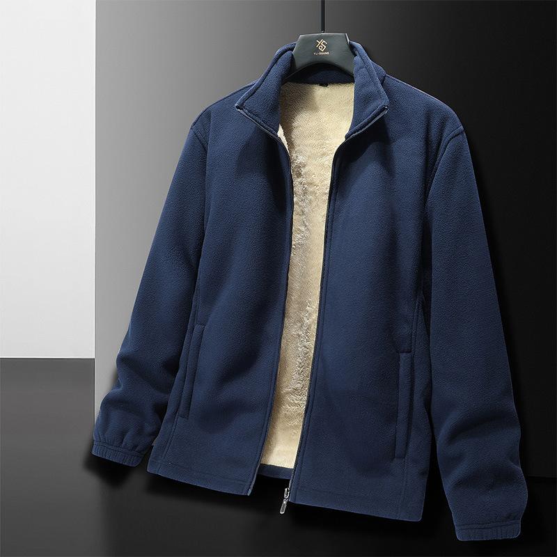 Autumn and Winter Warm Rocker Fleece Jacket Thickened Lamb Velvet Stand Collar Double-sided Fleece Jacket Men's Fashion