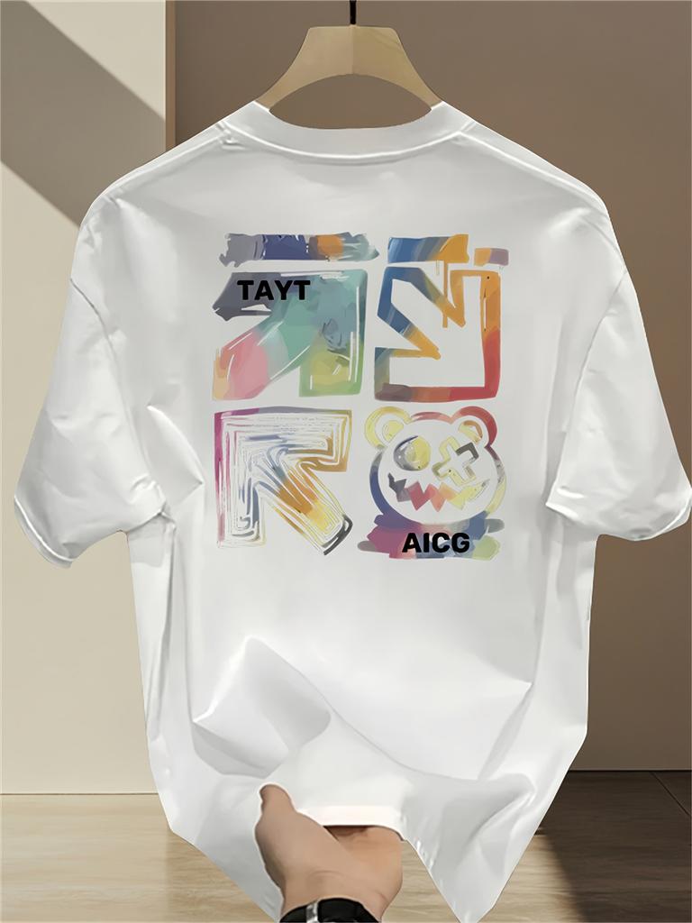 Mens 100% Cotton Suitable for Summer Fashion Printed Short-sleeved Casual Outdoor Multi-functional T Shirt