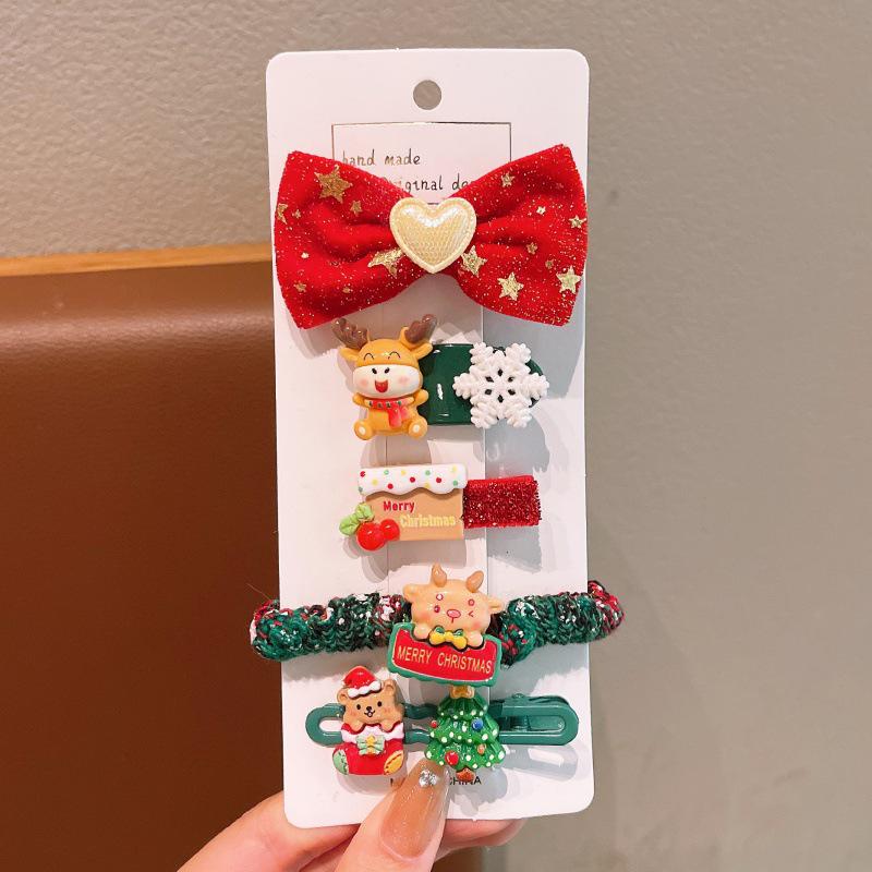 2025 Children's Christmas Hair Clips Set: Santa, Tree & Reindeer (5-Piece)