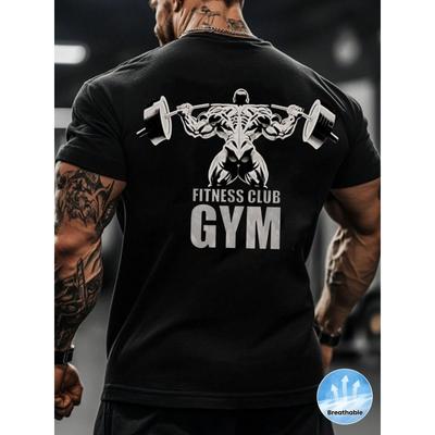 Men'S Summer Fitness Graphic T-Shirt | Lightweight Breathable Gym Tee with Muscle Dumbbell Design & 'Fitness Club Gym' Print, Regular Fit Casual