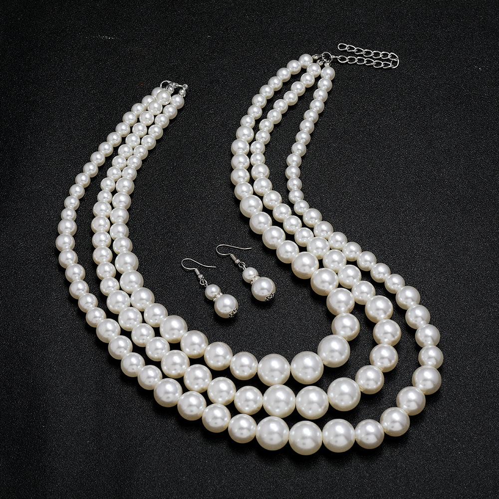 Stylish And Exquisite Pearl Set, Temperament Multi-Layer Pearl Woven Necklace, Earrings, Jewelry