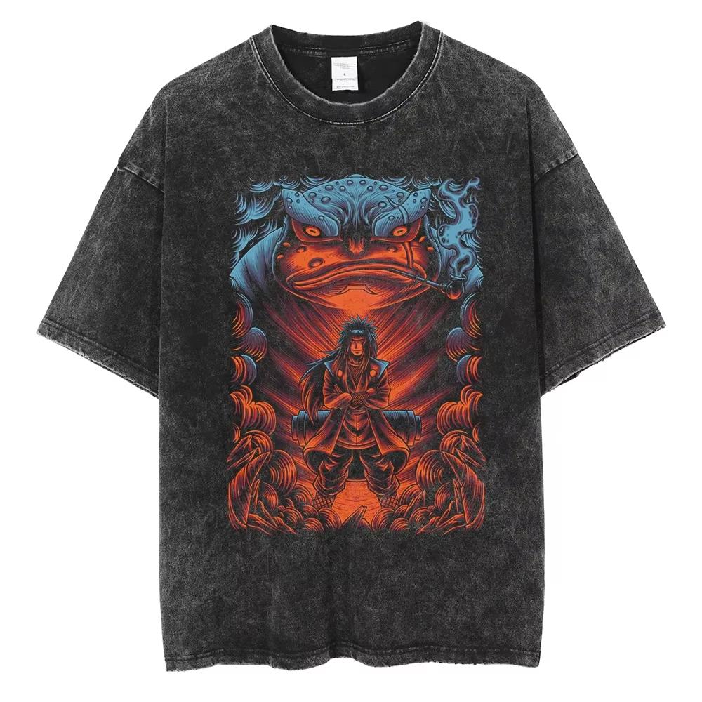 Anime Naruto TShirt Manga Retro Washed Version Kakashi TShirt Pain TShirt Lee Tobi Top Mens  Cotton Streetwear