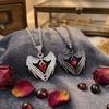 Zinc Zinc Alloy Gothic Clavicle Chain Red Rhinestone Halloween Heart Choker Bat Wings Pendant Necklace Girls