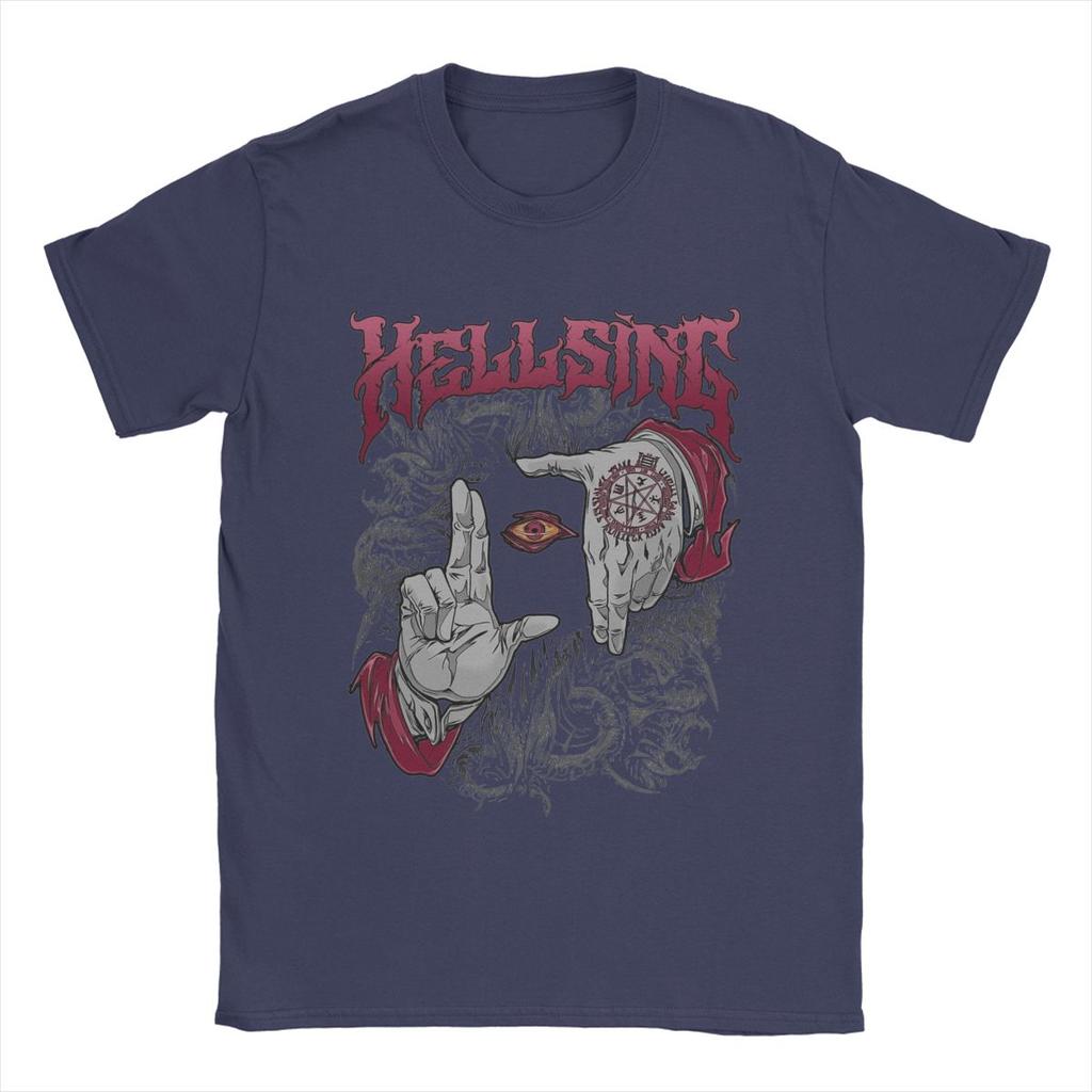 2025 Neues Modell Hellsing Dark Gothic Herren T-Shirts Anime Neuheit T-Shirts Kurzarm Rundhals T-Shirt 100% Baumwolle Grafik Kleidung