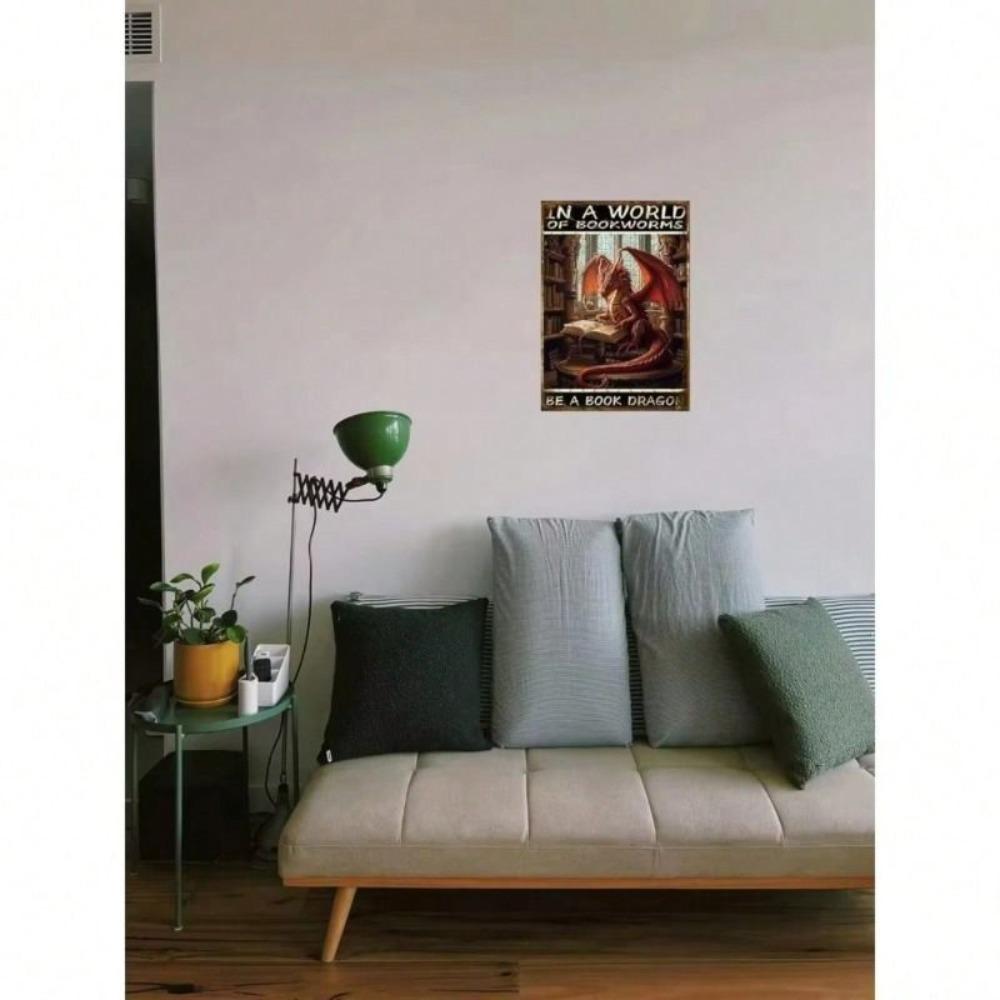 Vintage Book Dragon Metal Sign Retro Bar Home Wall Decor