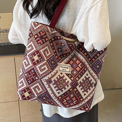 Borsa Etnica di Grande Capacità Borsa a Spalla da Donna in Tela Borsa a Spalla Versatile per Studenti Universitari Donne
