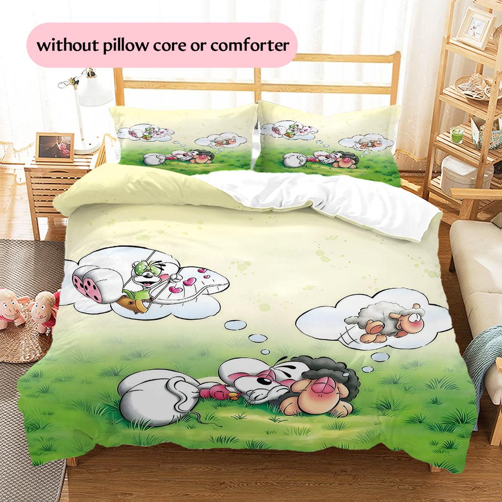 Diddl2 Pattern Bedding Quilt Set Home Decoration Gift (1 * duvet cover + 2 * pillowcase without core)