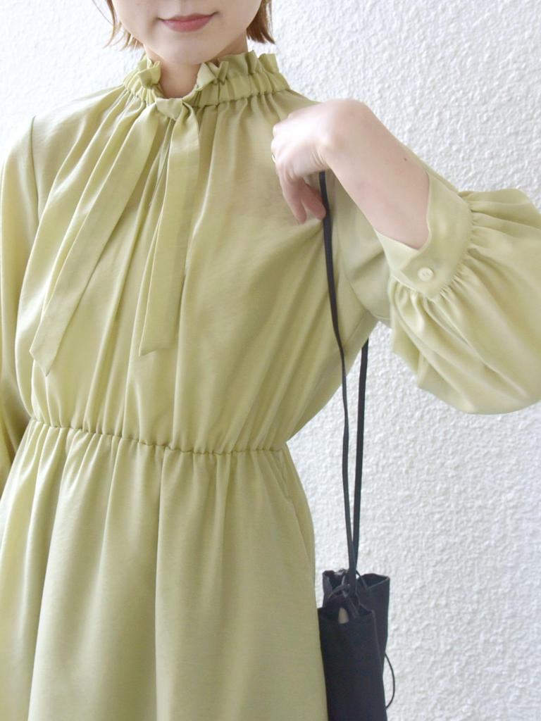 SHIPS for women Gathered Bow Light One Size Dress, Neck, 3/4 Sleeves, Tie, Green, 314514732,