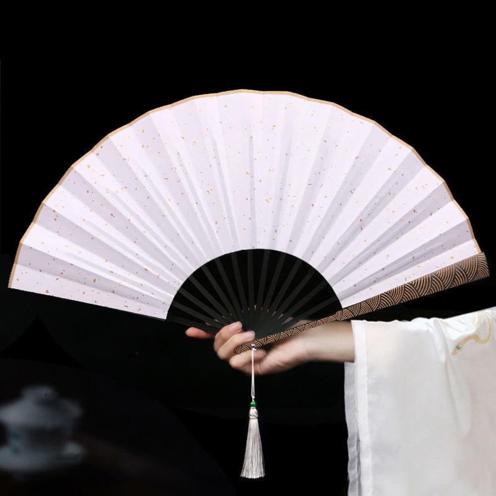 With Tassel Antique-style Folding Fan Sprinkled Gold Men Hand Fan Portable Decorative Fan  Crafts