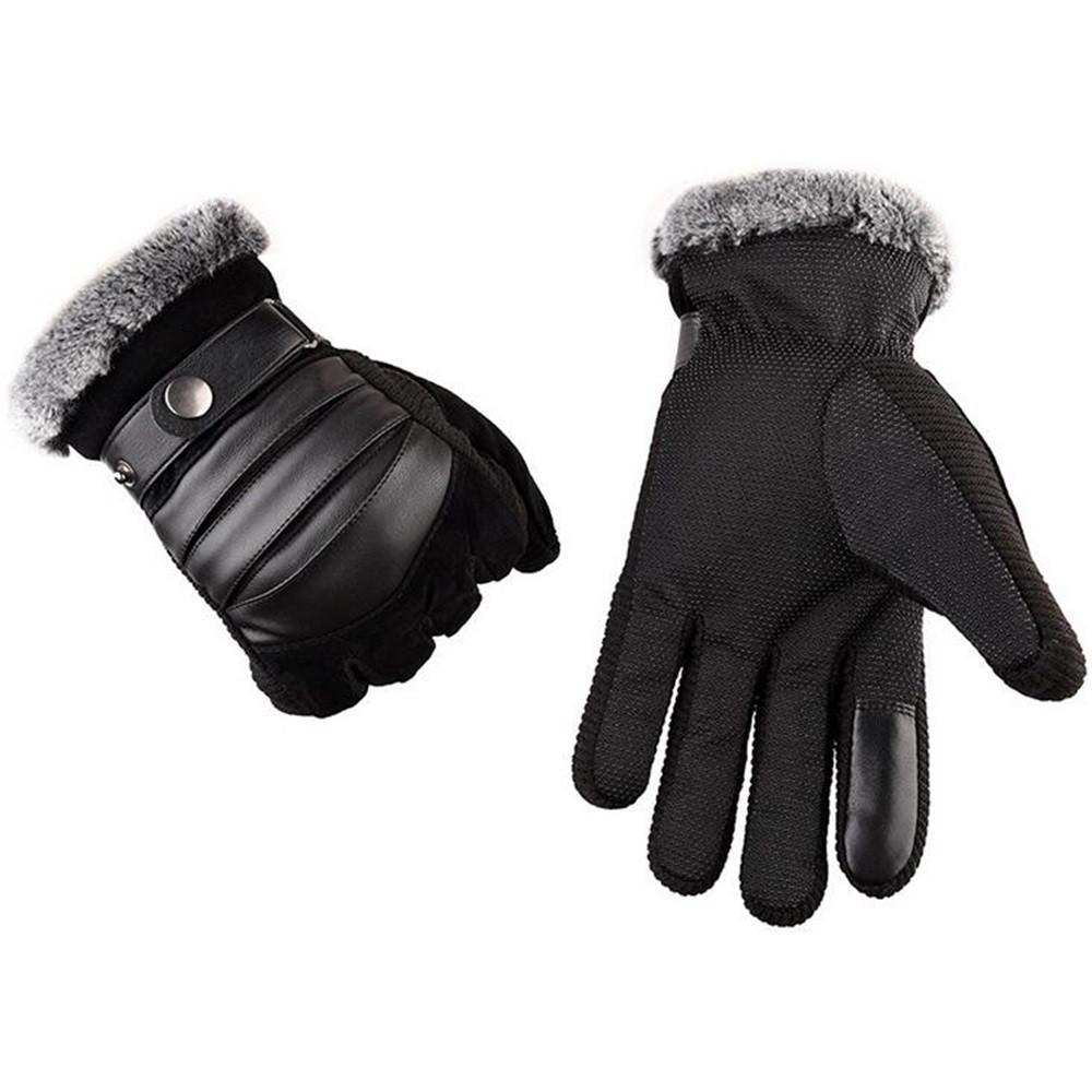 Men's Windproof Waterproof Bicycle Pigskin Slip Plus Velvet Thickening Gloves