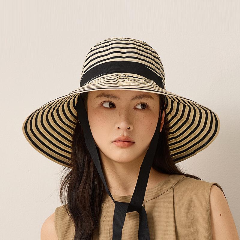 Striped Fisherman Hat Foldable Sunset Hat for Summer Seaside Travel