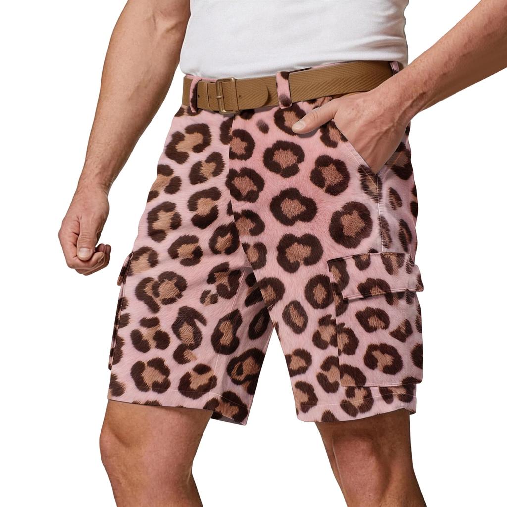 Herren-Cargoshorts mit mehreren Taschen - Lässige Leopardenmuster-Athletikshorts für Wandern, Outdoor-Sommerhosen (Gürtel nicht enthalten)
