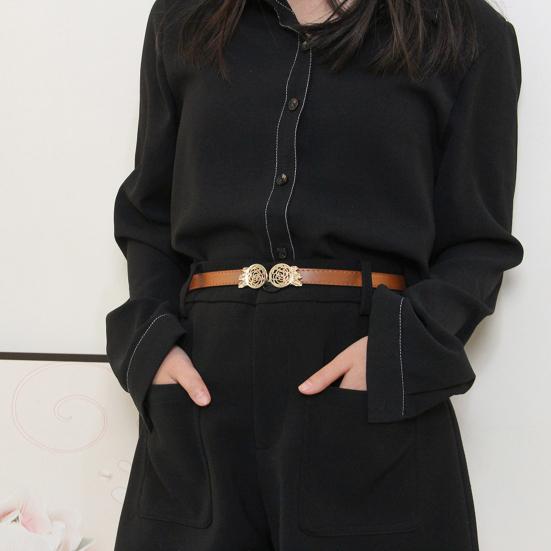 Women Belt Adjustable Imitation Leather Rose Pattern Buckle Waistband Dress Shirt Sweater Coat Accessory