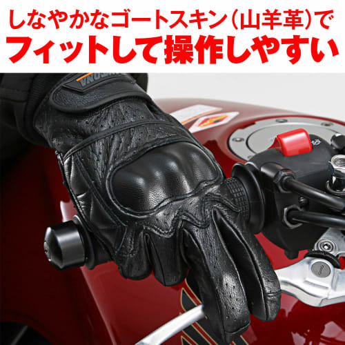 Daytona Motorcycle Gloves Spring/Summer/Autumn Genuine Leather (Goat Leather) Hard Protector Goatskin Punching Mesh Protector Gloves Black M Size 7696