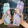 1PC Purple Dress Girl Butterfly Bow Pattern 750ml Color Plastic Sports Water Bottle Leakproof Flip Straw Lid Suitable for Sports Office Home Use