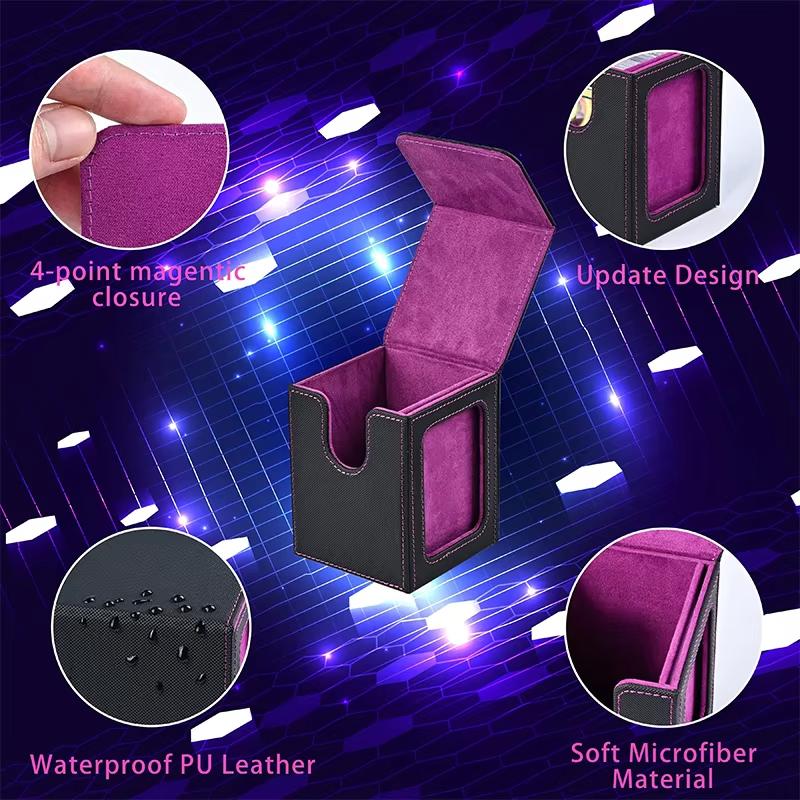MTG Card Deck Box with Display Window, Trading Card Storage Box, Can Hold 120 + Single Sleeved Cards, Magnetic PU Leather Box