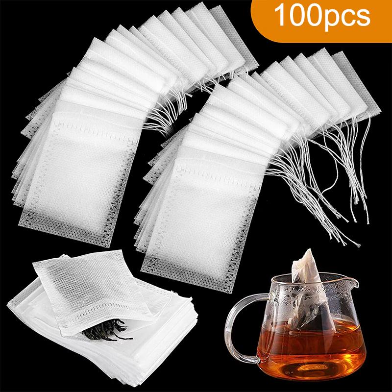 100PCS Non-woven Tea Bags Disposable Teabags With Drawstring Sealing Coffee Spice Tea Filter Paper Infuser Kitchen Teaware