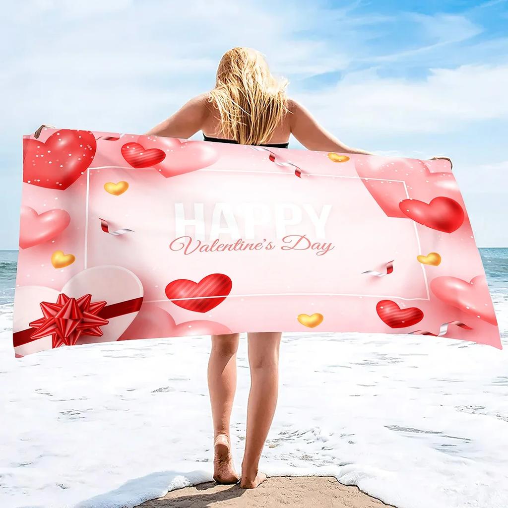 Valentine's Day Beach Towel Bath Sheet Towels Love Hearts Oversized Microfiber Sandless Beach Towels for Swimming Extra Large