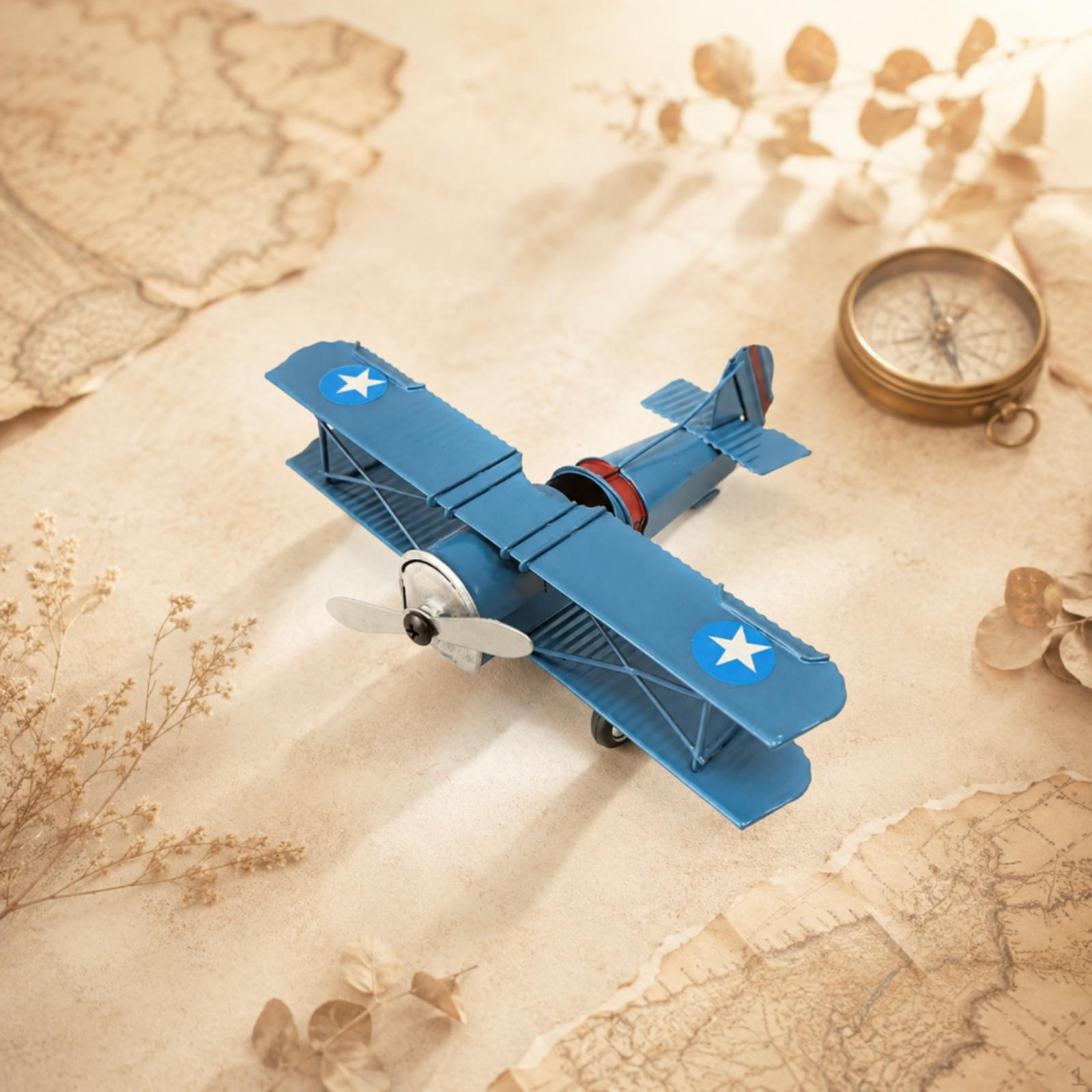 Vintage Biplane Figurine Star Symbol Tinplate Decor Retro Propeller Plane Model for Home