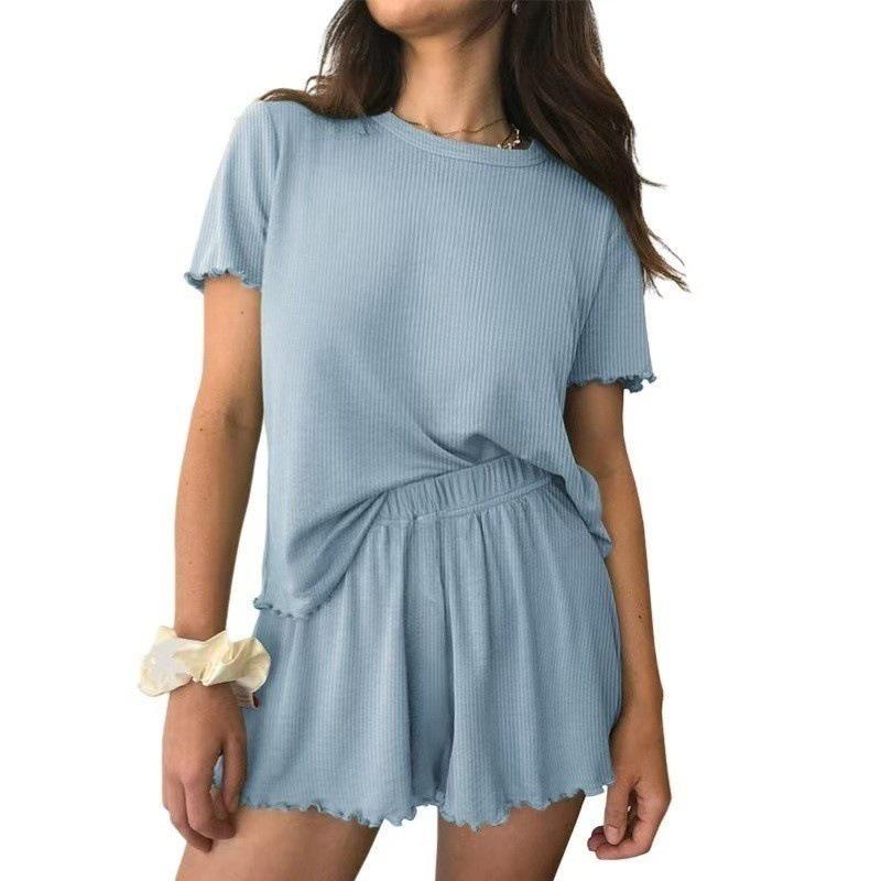 

2026 Comfortable Casual Round Neck T-shirt and Elastic Waist Shorts for Home Wear in Europe, Japan, and Korea. S