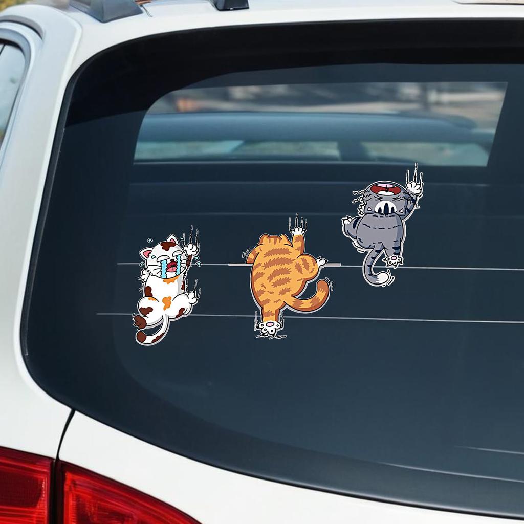 Car Cat Sticker, Car Cat Decal - Climbing Cat Scratch Stickers - 3 Pcs