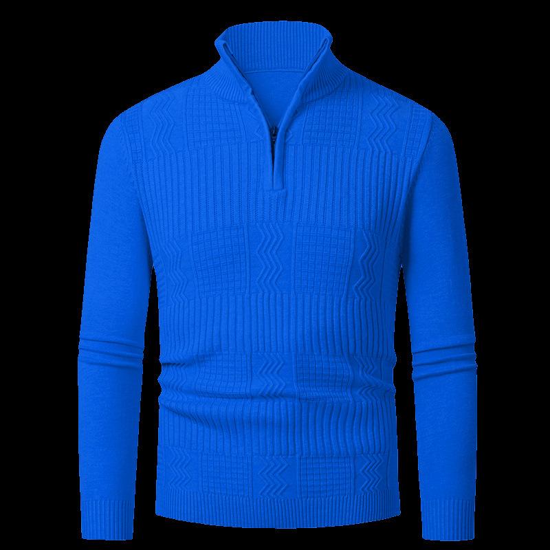 Men S Solid Stand Collar Half Zip Knit Sweater